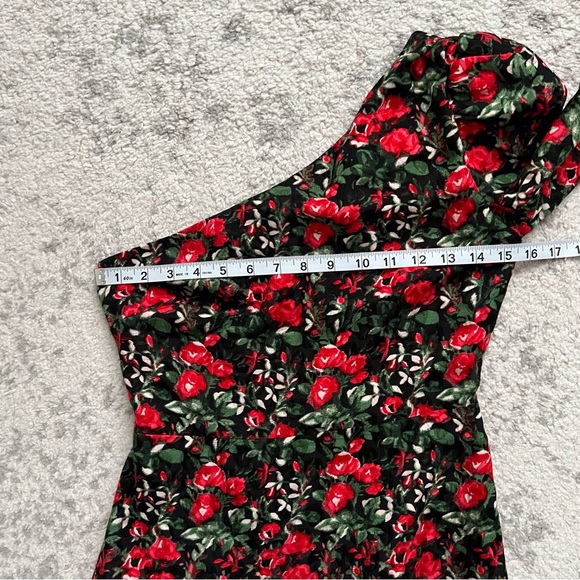 Club Monaco Red Rose Floral Velvet One Sleeve Sheath Dress Fancy Party Women’s 0 - Picture 7 of 12